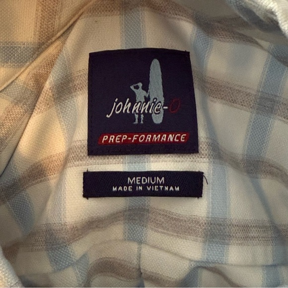 Johnnie O Shirt Mens medium Blue Plaid Button Up Top‎ Shelf Casual Preppy - Picture 5 of 7
